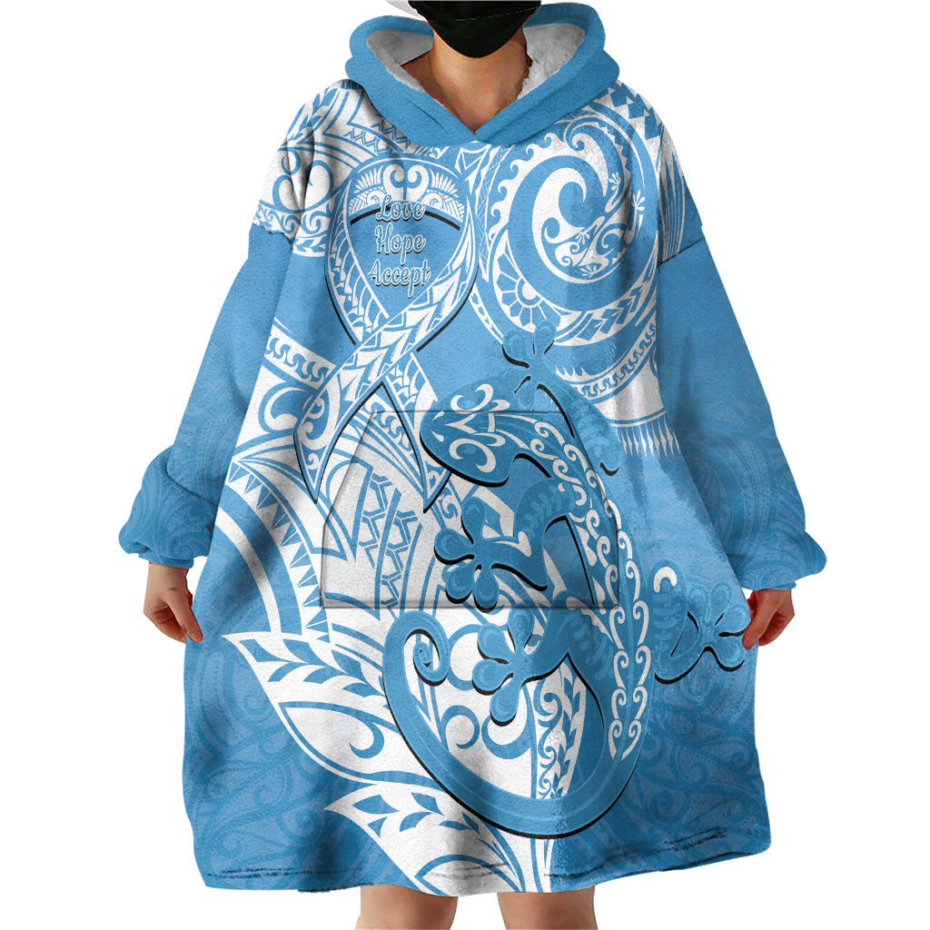 Personalised New Zealand Autism Support Wearable Blanket Hoodie NZ Fern With Maori Koru Lizard