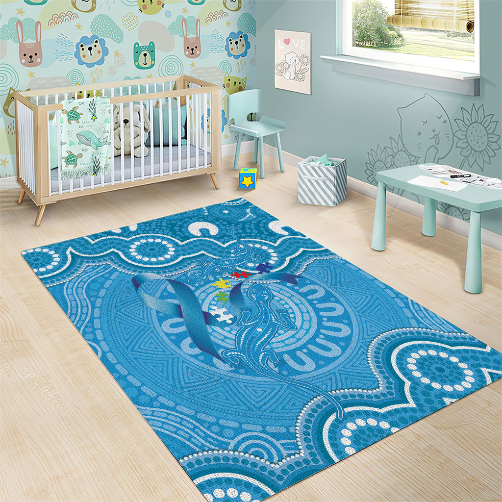 Australia Indigenous Area Rug Blue Ribbon Lizards Autism Support