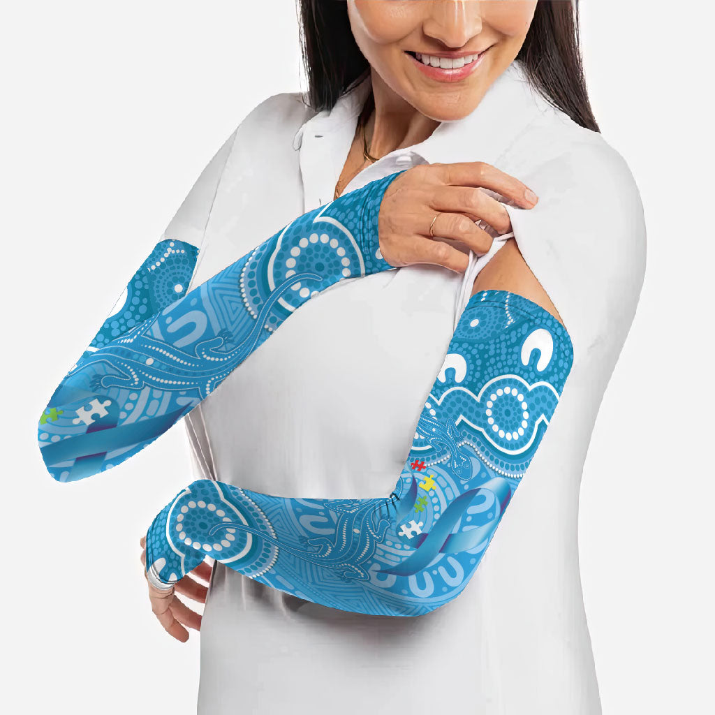 Australia Indigenous Arm Sleeves Blue Ribbon Lizards Autism Support