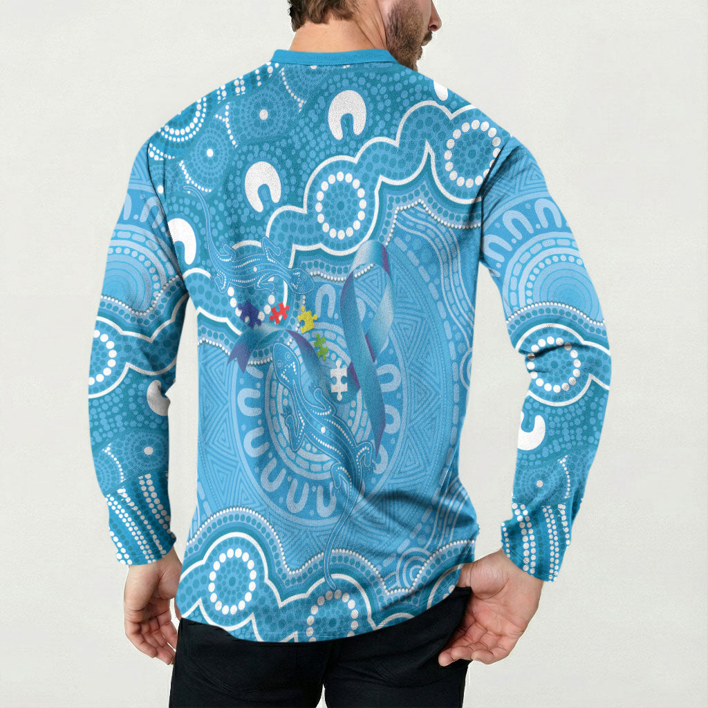 Australia Indigenous Button Sweatshirt Blue Ribbon Lizards Autism Support