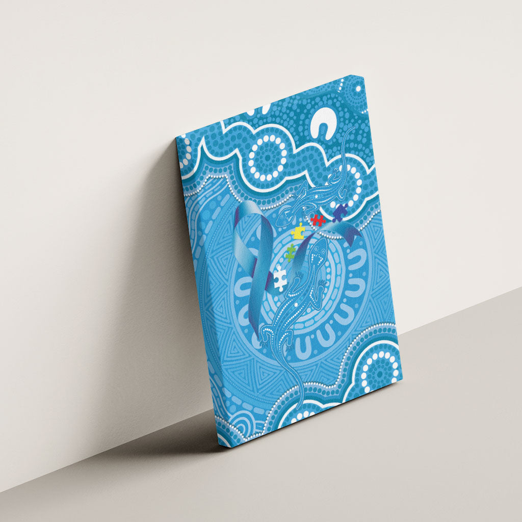 Australia Indigenous Canvas Wall Art Blue Ribbon Lizards Autism Support
