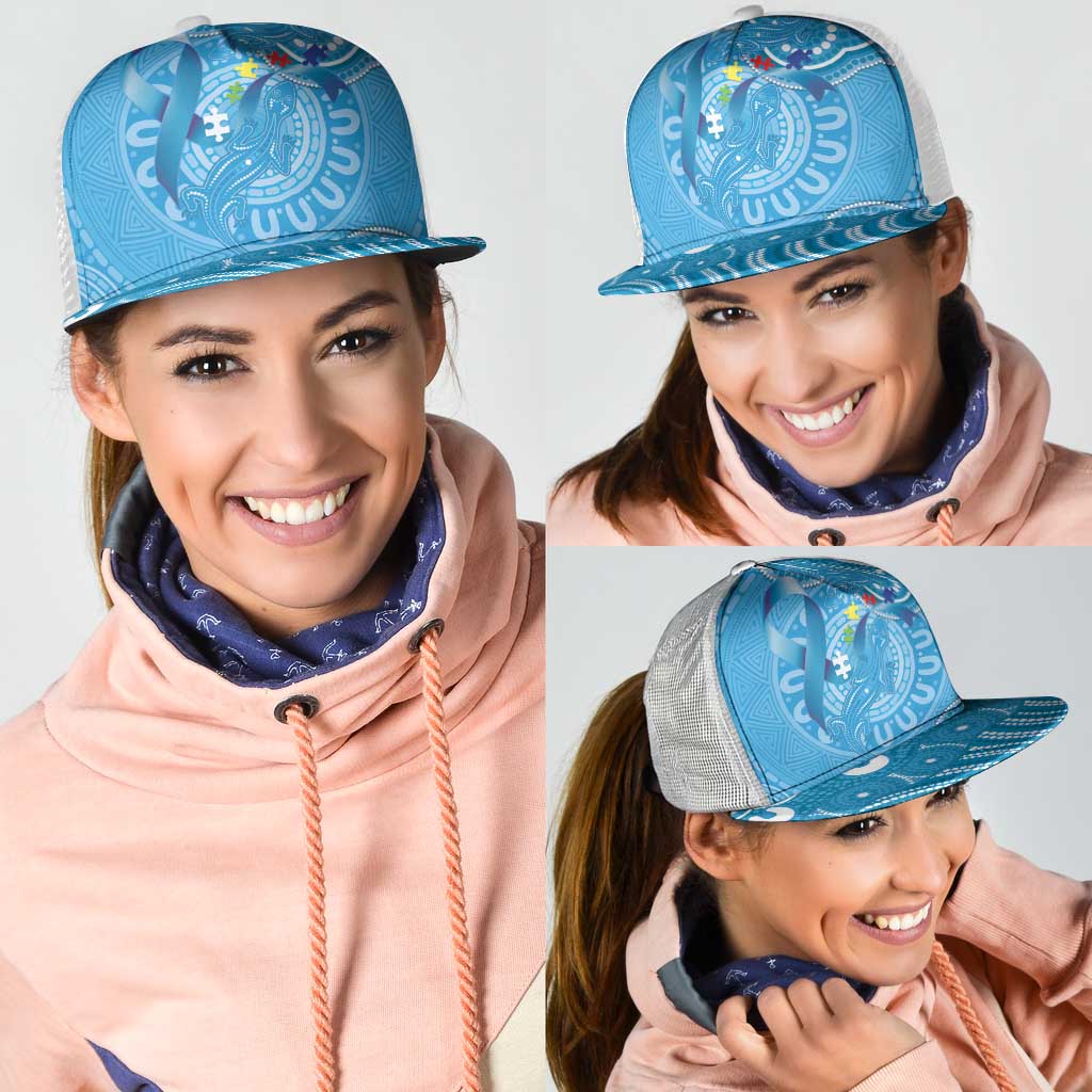 Australia Indigenous Mesh Trucker Cap Blue Ribbon Lizards Autism Support