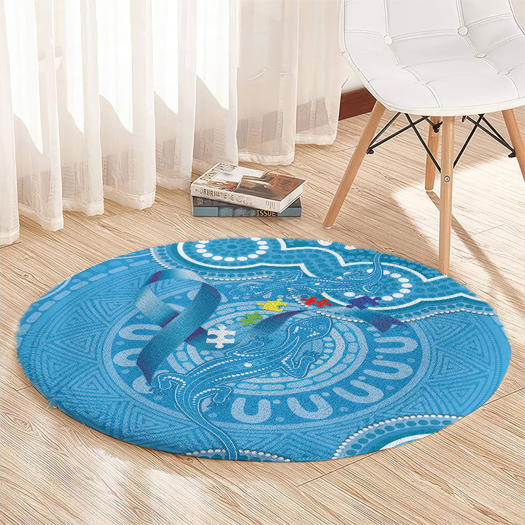 Australia Indigenous Round Carpet Blue Ribbon Lizards Autism Support