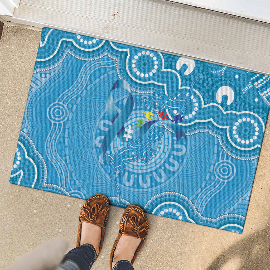 Australia Indigenous Rubber Doormat Blue Ribbon Lizards Autism Support