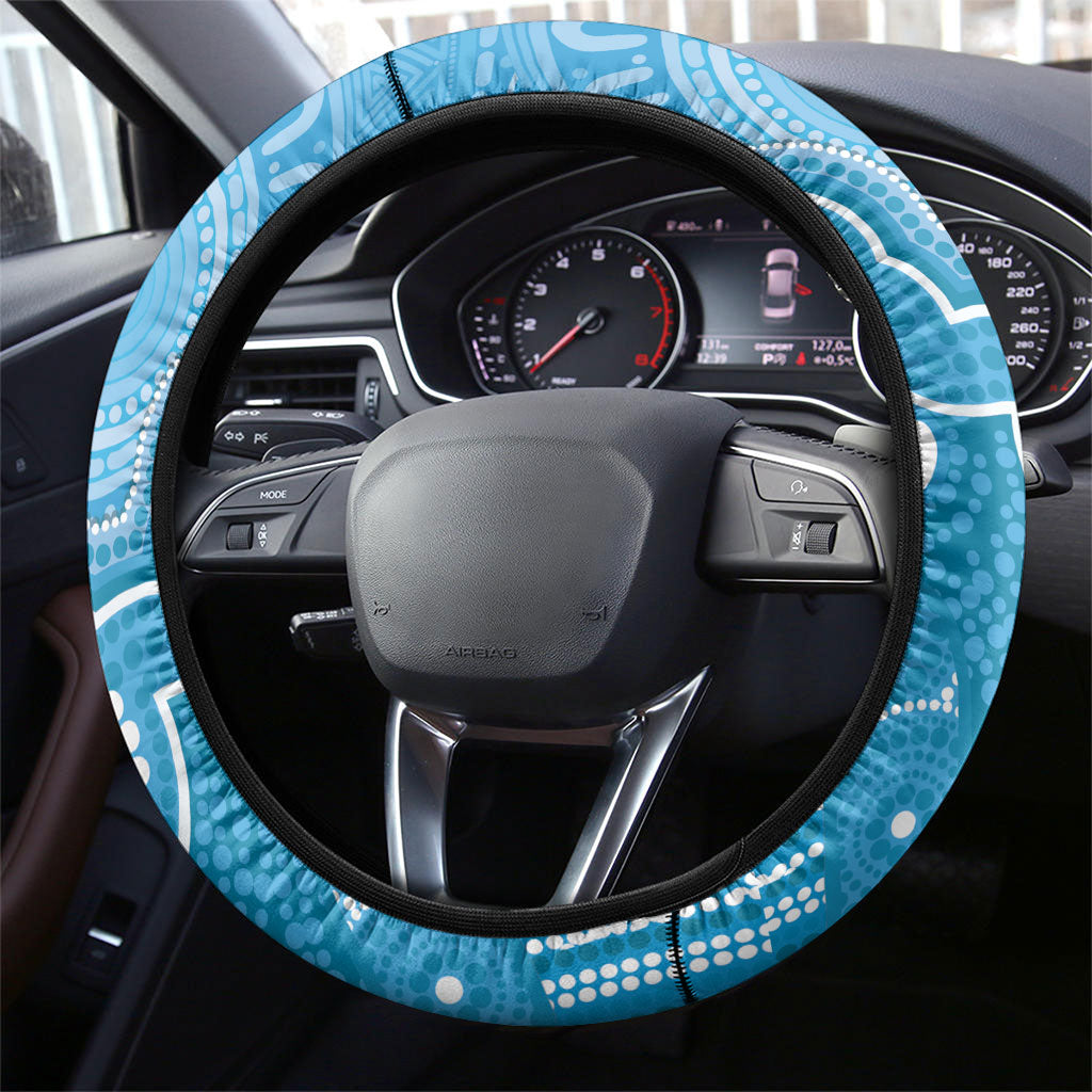 Australia Indigenous Steering Wheel Cover Blue Ribbon Lizards Autism Support