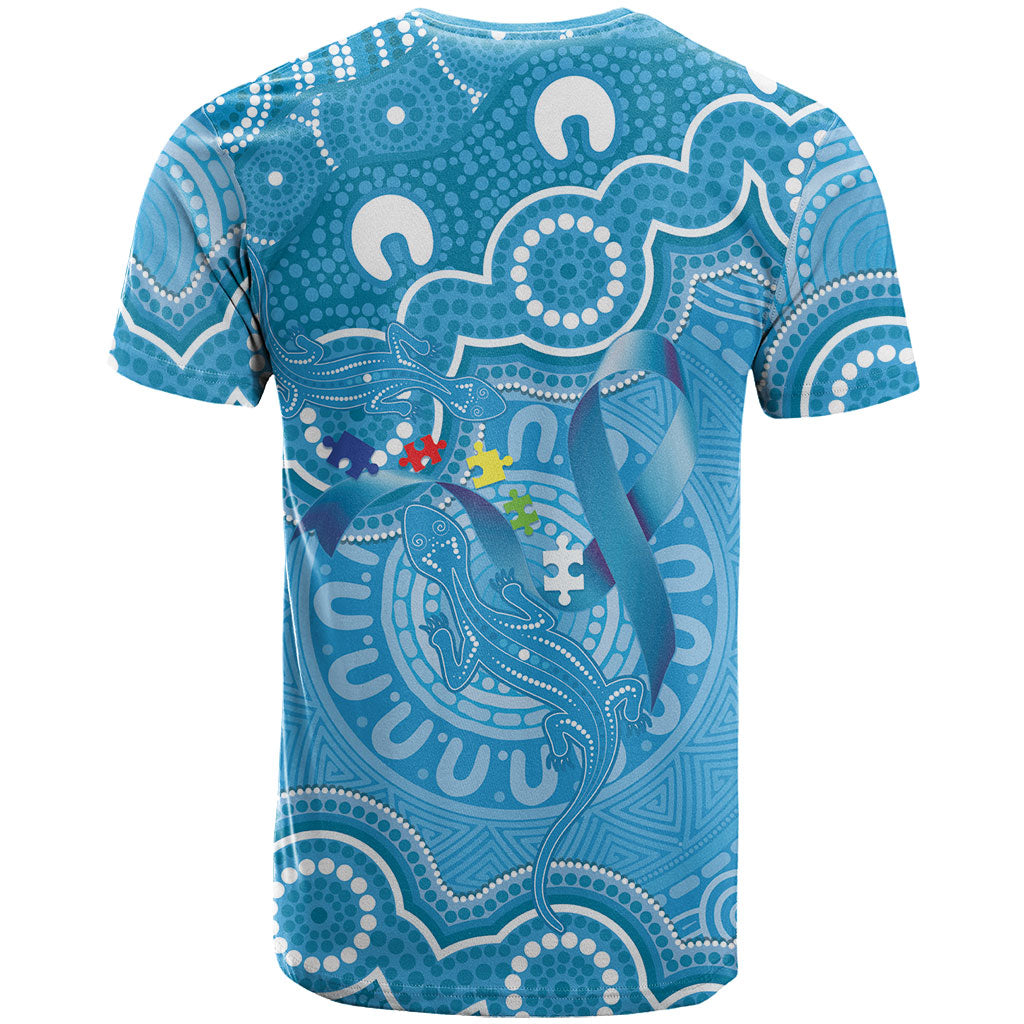 Australia Indigenous T Shirt Blue Ribbon Lizards Autism Support