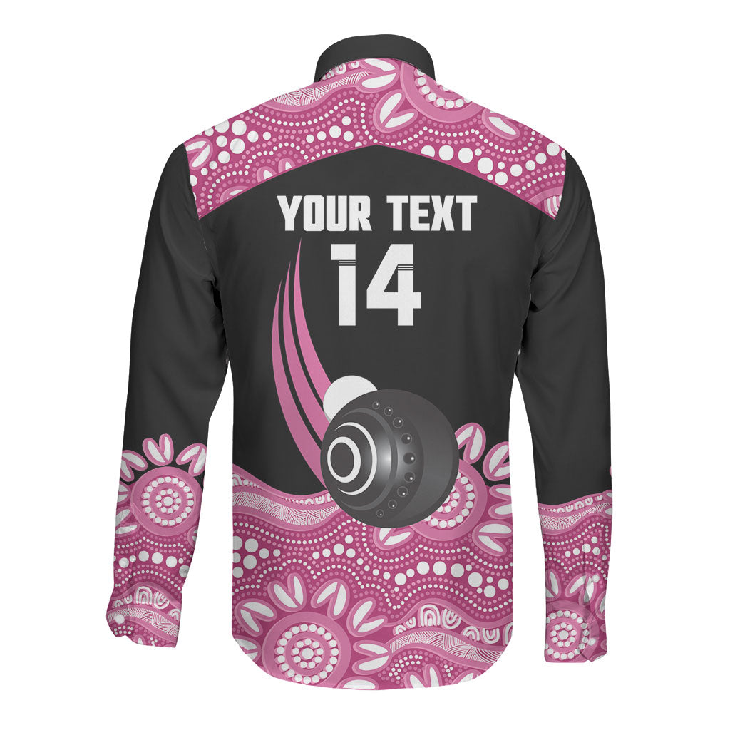 Bowls Australia Breast Cancer Custom Long Sleeve Button Shirt Think Pink Aboriginal Art