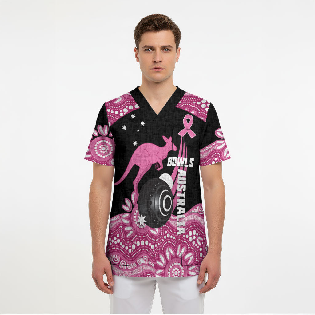 Bowls Australia Breast Cancer Custom Scrub Top Think Pink Aboriginal Art