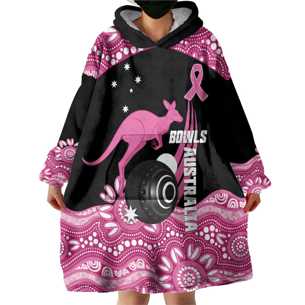 Bowls Australia Breast Cancer Custom Wearable Blanket Hoodie Think Pink Aboriginal Art