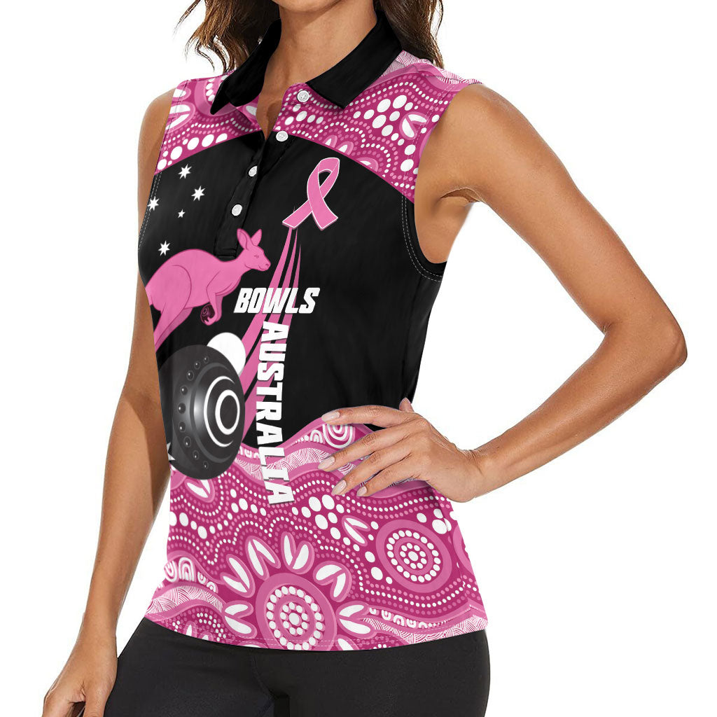 Bowls Australia Breast Cancer Custom Women Sleeveless Polo Shirt Think Pink Aboriginal Art