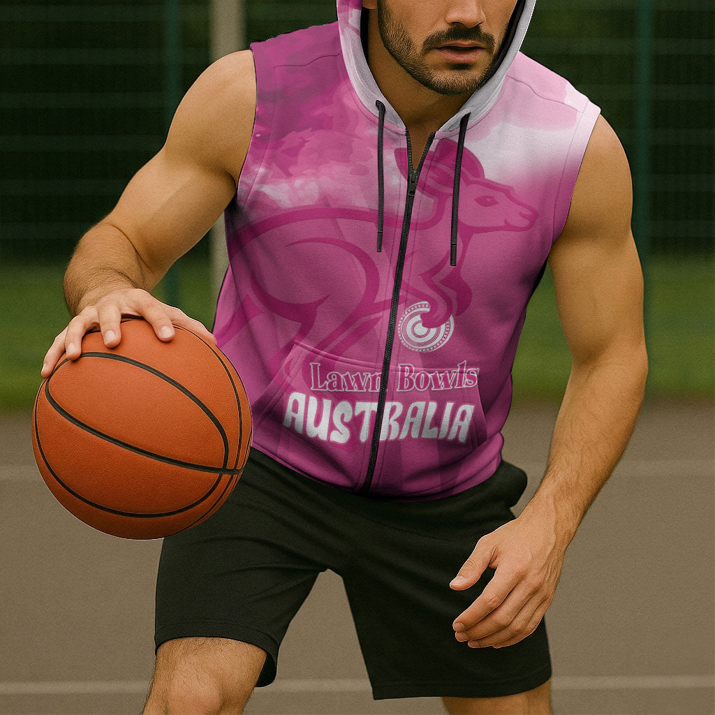 Bowls Australia Breast Cancer Personalised Sleeveless Zip Hoodie Aussie Kangaroo Marble Sporty
