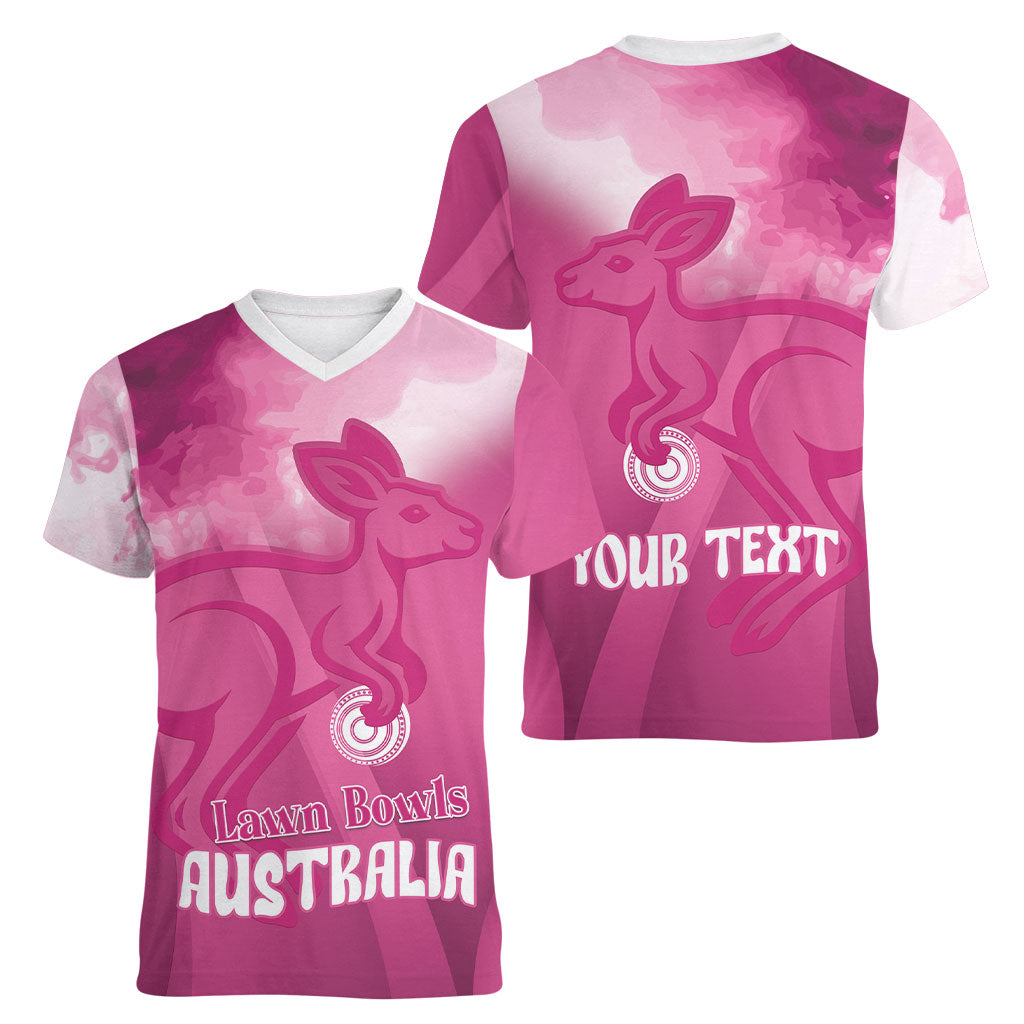 Bowls Australia Breast Cancer Personalised Women V-Neck T-Shirt Aussie Kangaroo Marble Sporty