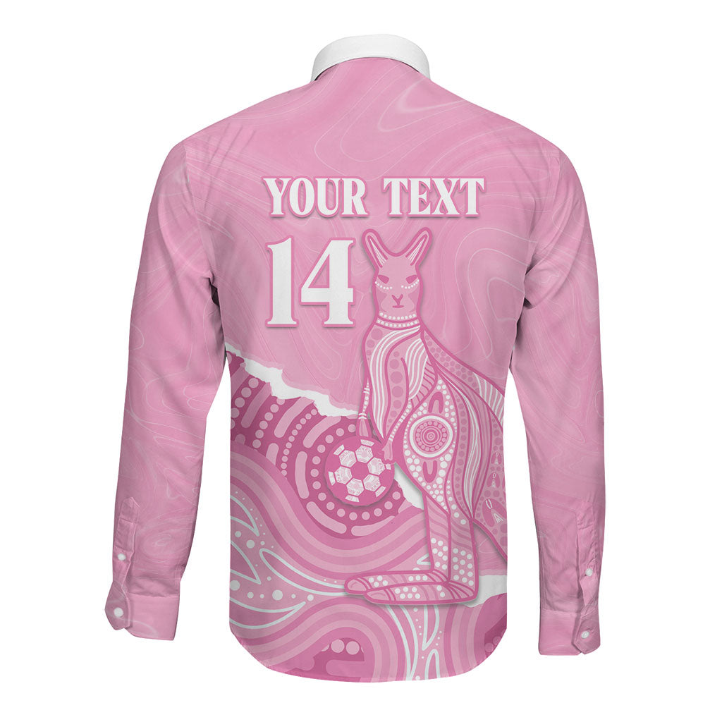 Australia Soccer Breast Cancer Custom Long Sleeve Button Shirt Think Pink Aussie Opal Aboriginal Art