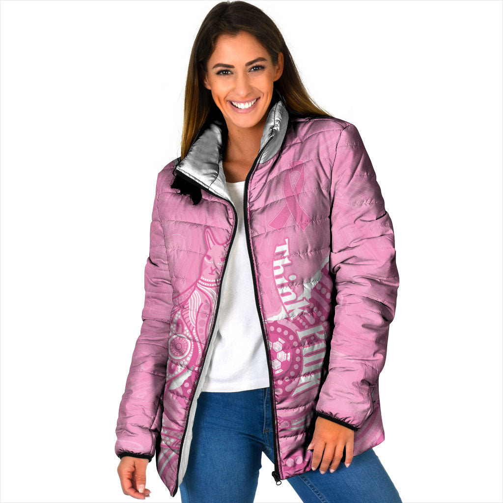 Australia Soccer Breast Cancer Custom Padded Jacket Think Pink Aussie Opal Aboriginal Art