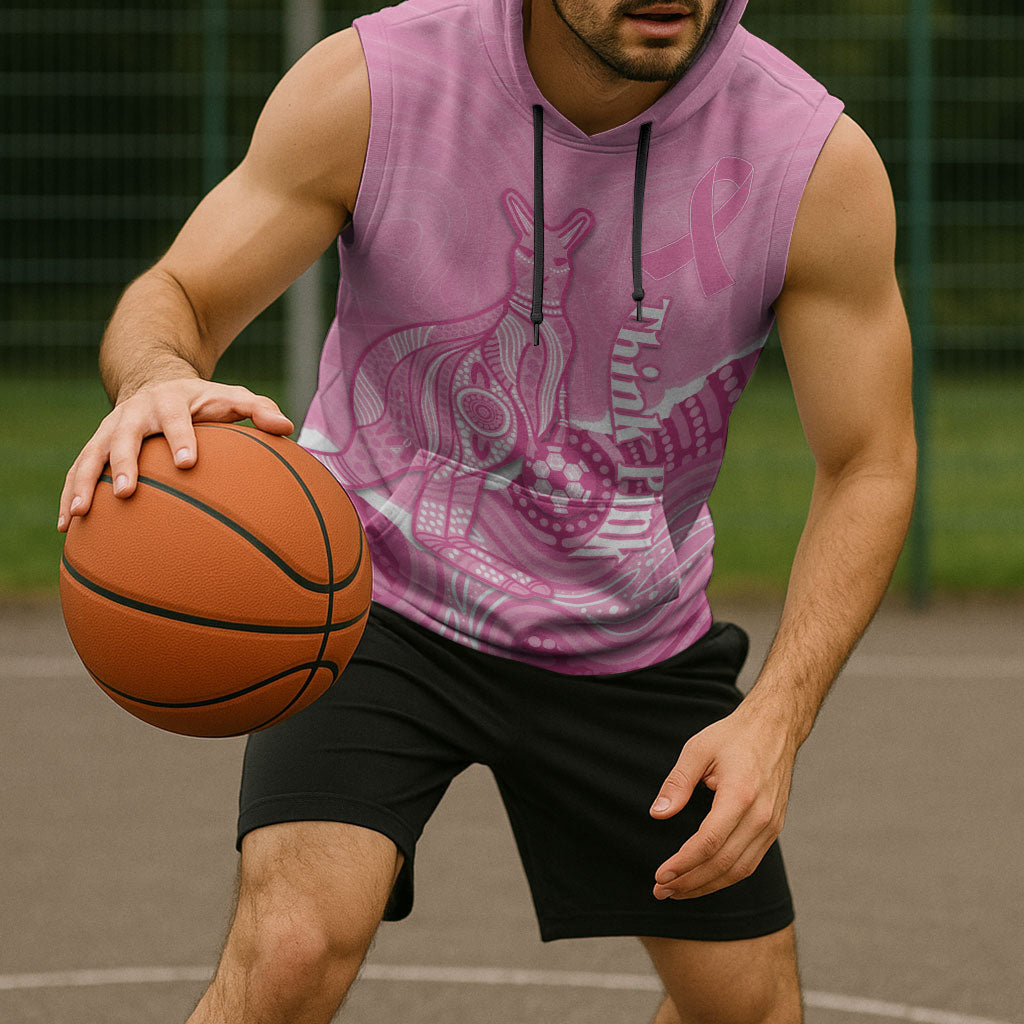 Australia Soccer Breast Cancer Custom Sleeveless Hoodie Think Pink Aussie Opal Aboriginal Art