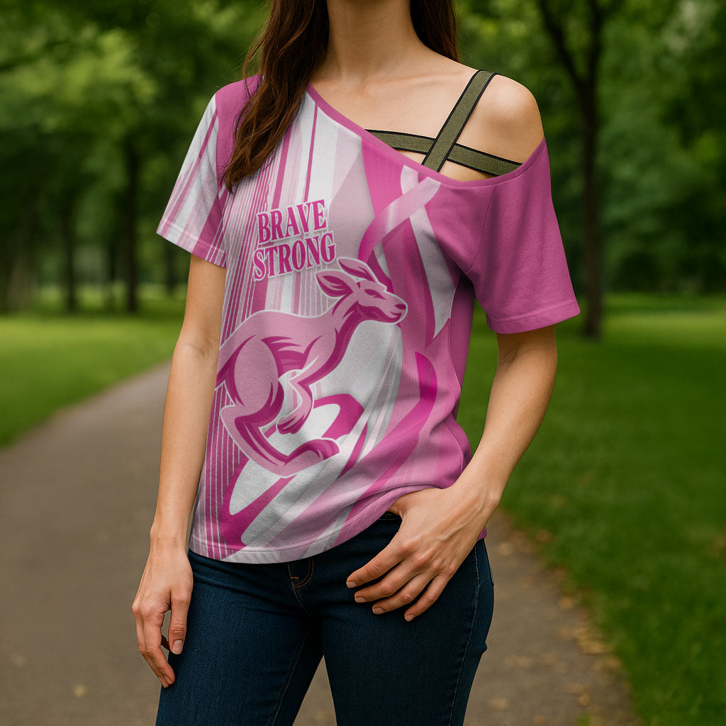 Australia Rugby Breast Cancer Personalised Cross Shoulder Shirt Brave Strong Pink Ribbon Sporty Style