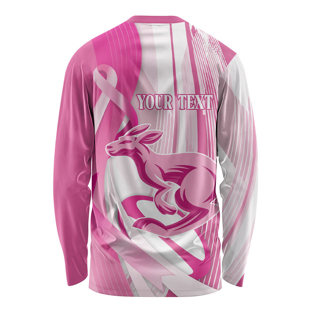 Australia Rugby Breast Cancer Personalised Long Sleeve Shirt Brave Strong Pink Ribbon Sporty Style