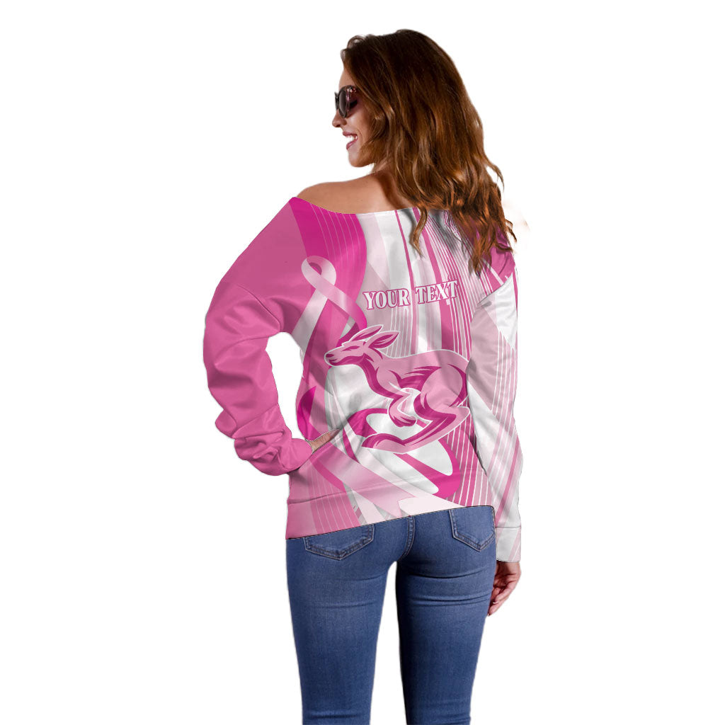 Australia Rugby Breast Cancer Personalised Off Shoulder Sweater Brave Strong Pink Ribbon Sporty Style