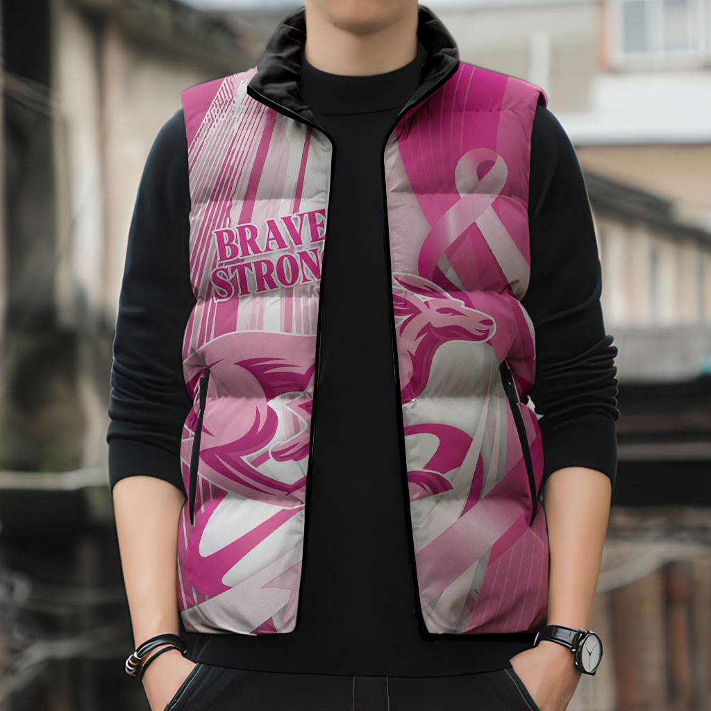 Australia Rugby Breast Cancer Personalised Sleeveless Puffer Jacket Brave Strong Pink Ribbon Sporty Style
