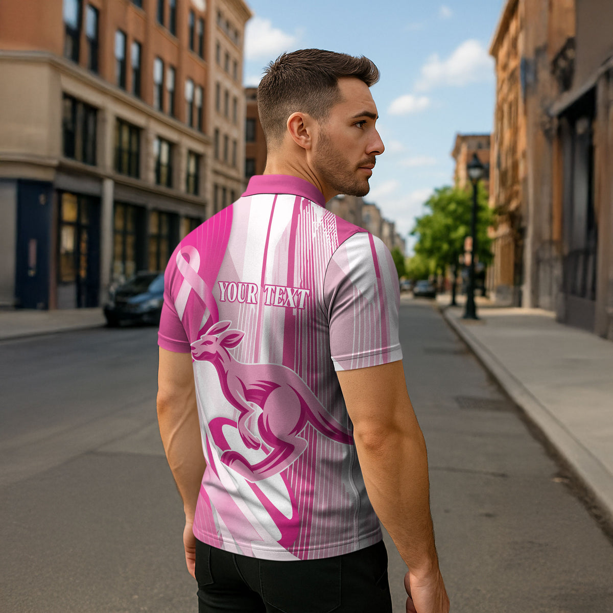 Australia Rugby Breast Cancer Personalised Zipper Polo Shirt Brave Strong Pink Ribbon Sporty Style