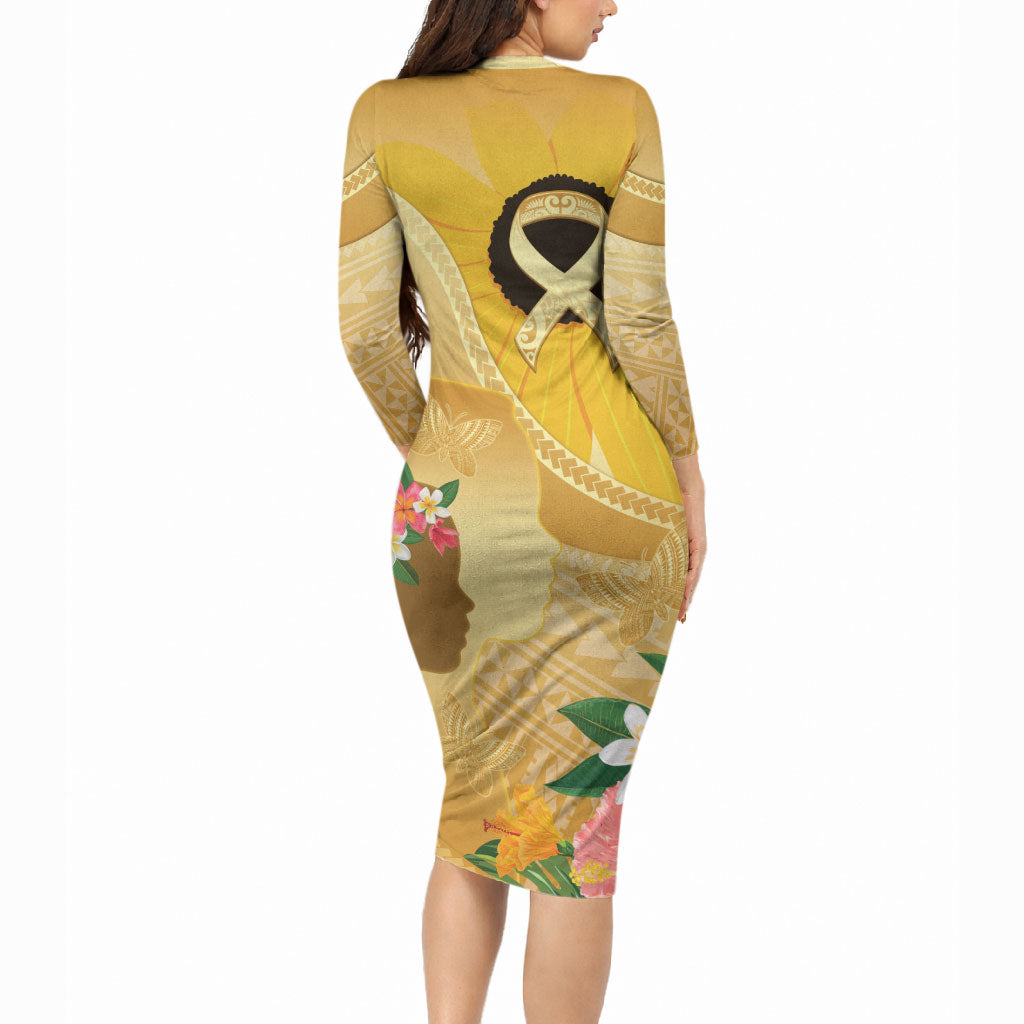 Polynesia Childhood Cancer Support Long Sleeve Bodycon Dress Be Bold Go Gold Polynesian Art