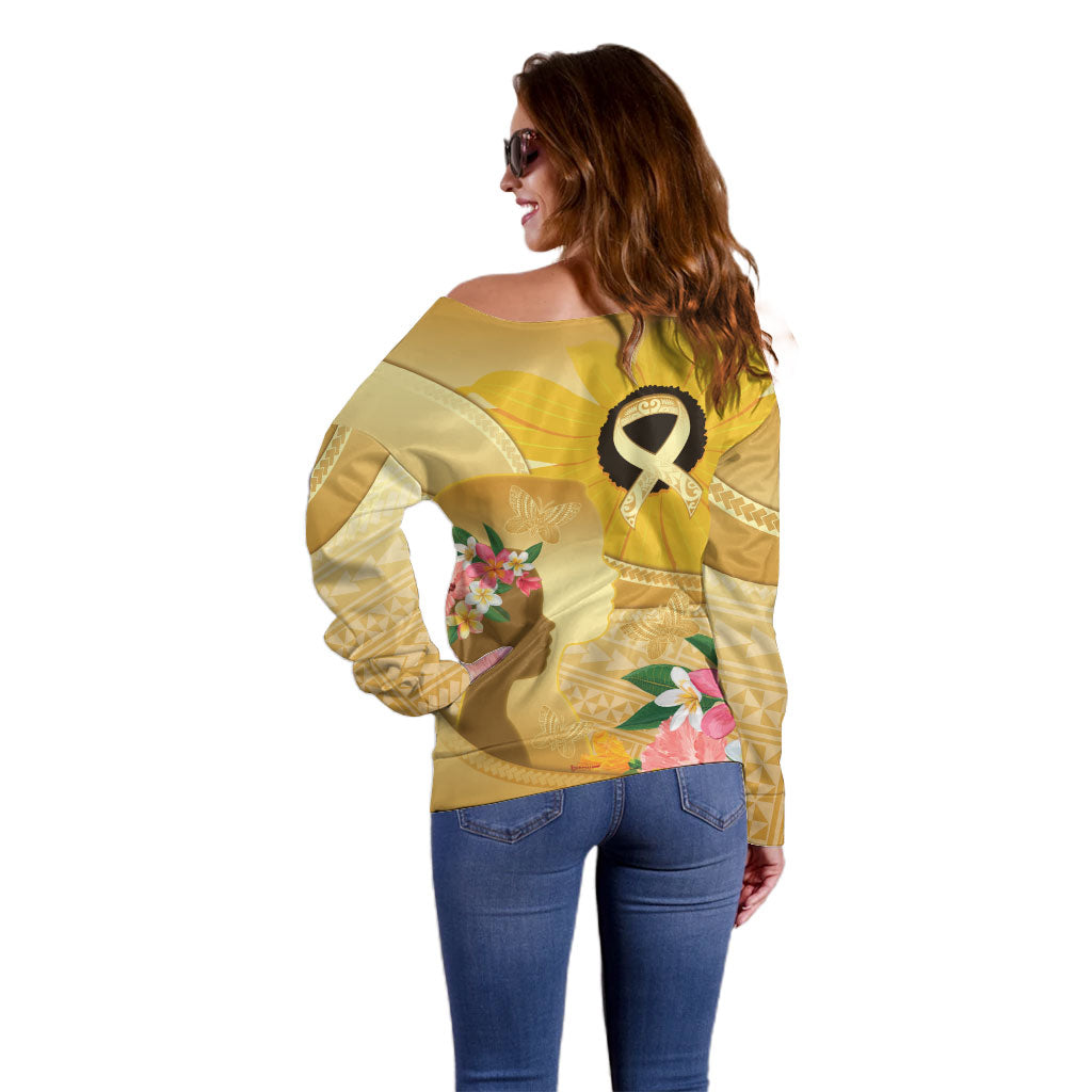 Polynesia Childhood Cancer Support Off Shoulder Sweater Be Bold Go Gold Polynesian Art