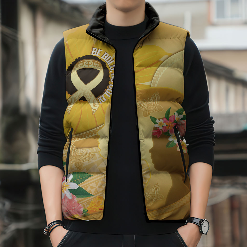 Polynesia Childhood Cancer Support Sleeveless Puffer Jacket Be Bold Go Gold Polynesian Art