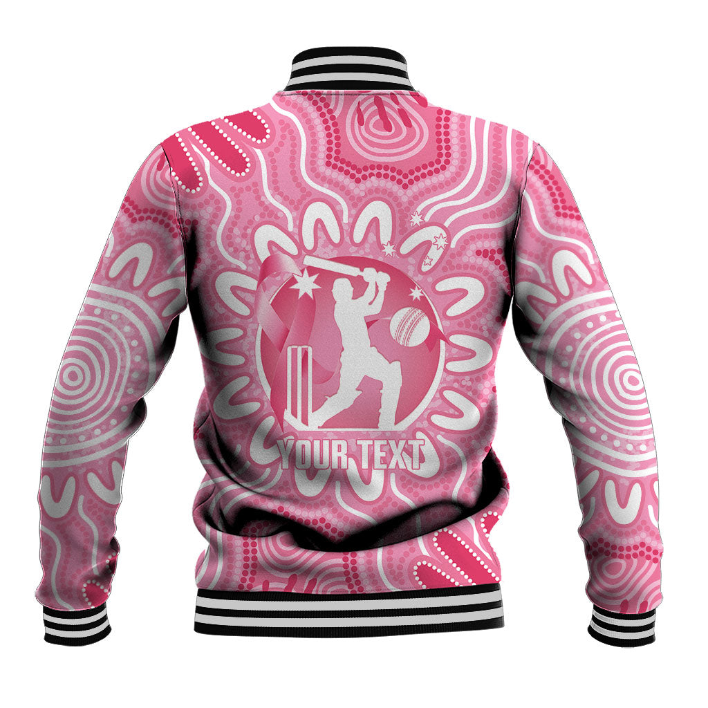 Australia Cricket Breast Cancer Personalised Baseball Jacket Pink Ribbon Aboriginal Art