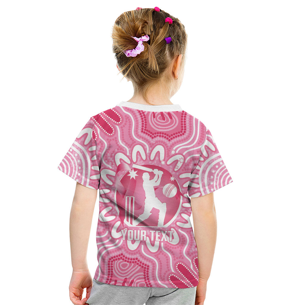 Australia Cricket Breast Cancer Personalised Kid T Shirt Pink Ribbon Aboriginal Art