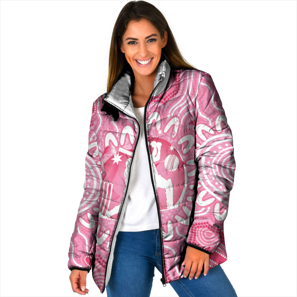 Australia Cricket Breast Cancer Personalised Padded Jacket Pink Ribbon Aboriginal Art