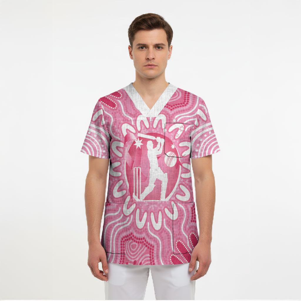 Australia Cricket Breast Cancer Personalised Scrub Top Pink Ribbon Aboriginal Art