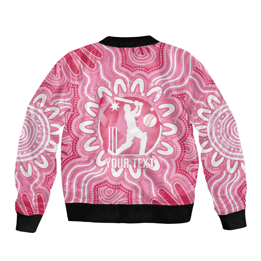 Australia Cricket Breast Cancer Personalised Sleeve Zip Bomber Jacket Pink Ribbon Aboriginal Art