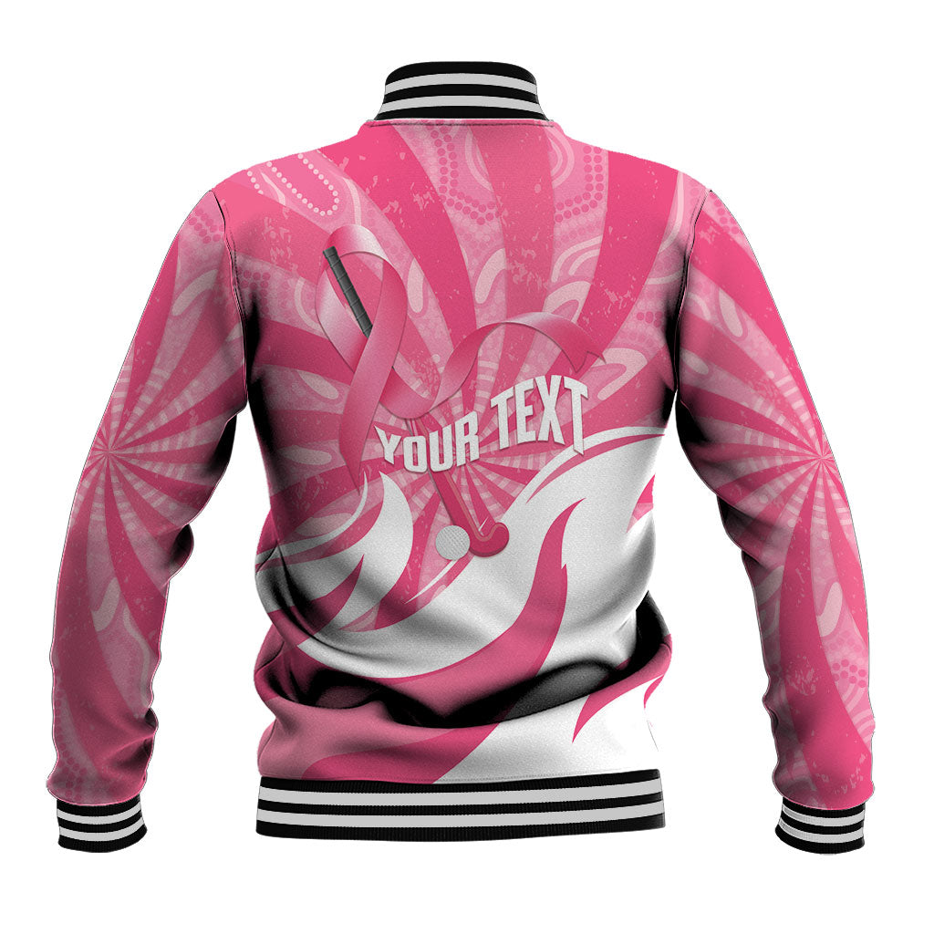 Australia Field Hockey Breast Cancer Personalised Baseball Jacket Think Pink Ribbon Aboriginal Art