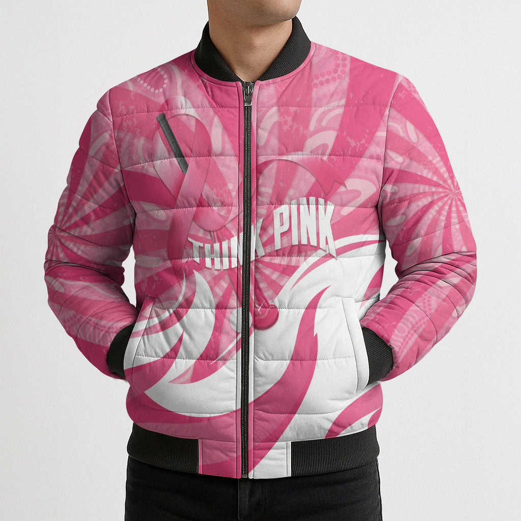 Australia Field Hockey Breast Cancer Personalised Bomber Puffer Jacket Think Pink Ribbon Aboriginal Art
