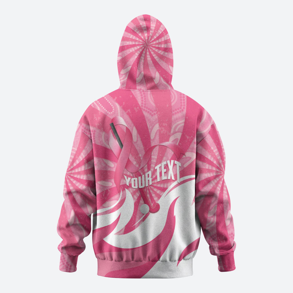 Australia Field Hockey Breast Cancer Personalised Hoodie Think Pink Ribbon Aboriginal Art