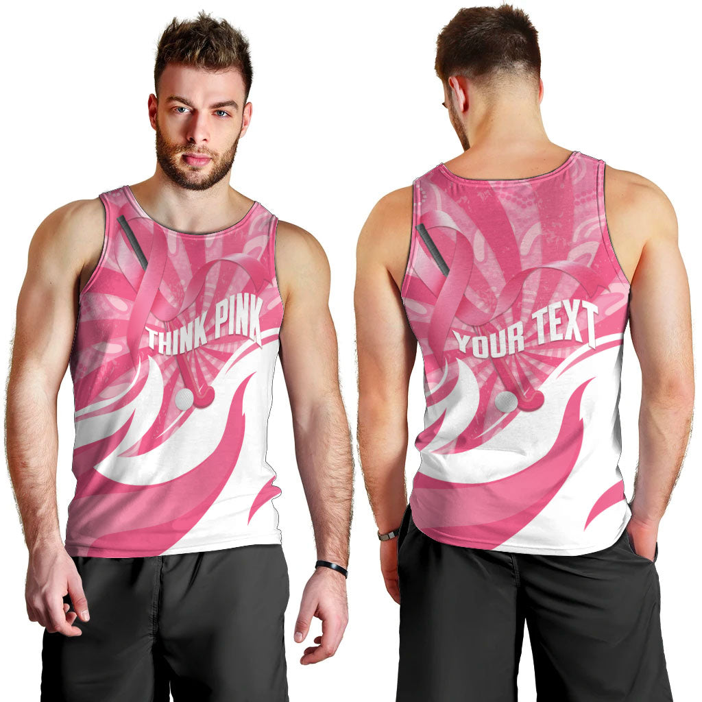 Australia Field Hockey Breast Cancer Personalised Men Tank Top Think Pink Ribbon Aboriginal Art