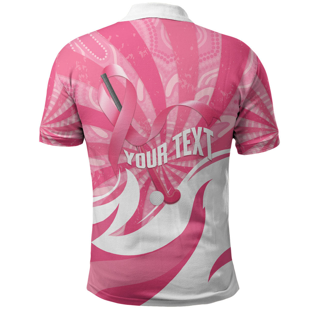 Australia Field Hockey Breast Cancer Personalised Polo Shirt Think Pink Ribbon Aboriginal Art