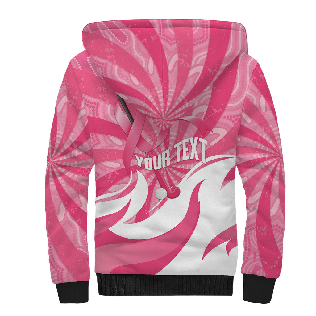 Australia Field Hockey Breast Cancer Personalised Sherpa Hoodie Think Pink Ribbon Aboriginal Art