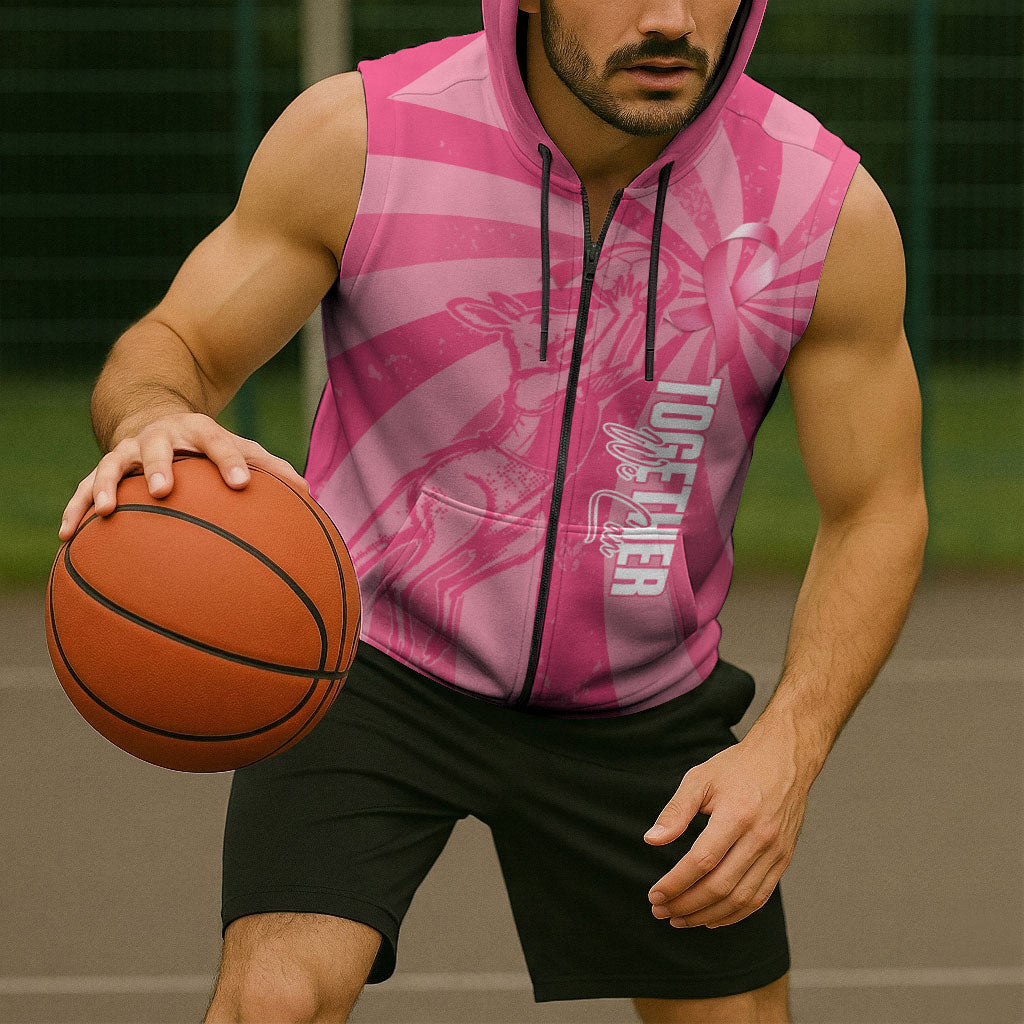 Australia Netball Breast Cancer Personalised Sleeveless Zip Hoodie Aussie Kangaroo Together We Can