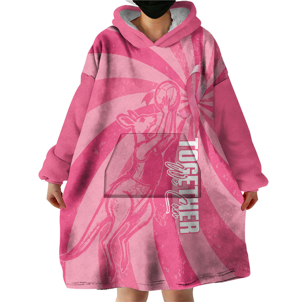Australia Netball Breast Cancer Personalised Wearable Blanket Hoodie Aussie Kangaroo Together We Can