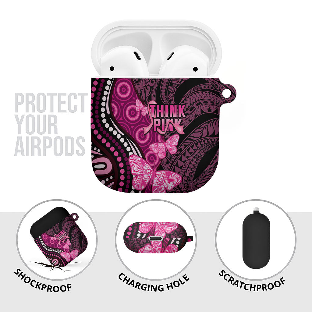 Think Pink Breast Cancer Support AirPods Case Butterfly Aboriginal Mix Polynesian Pattern