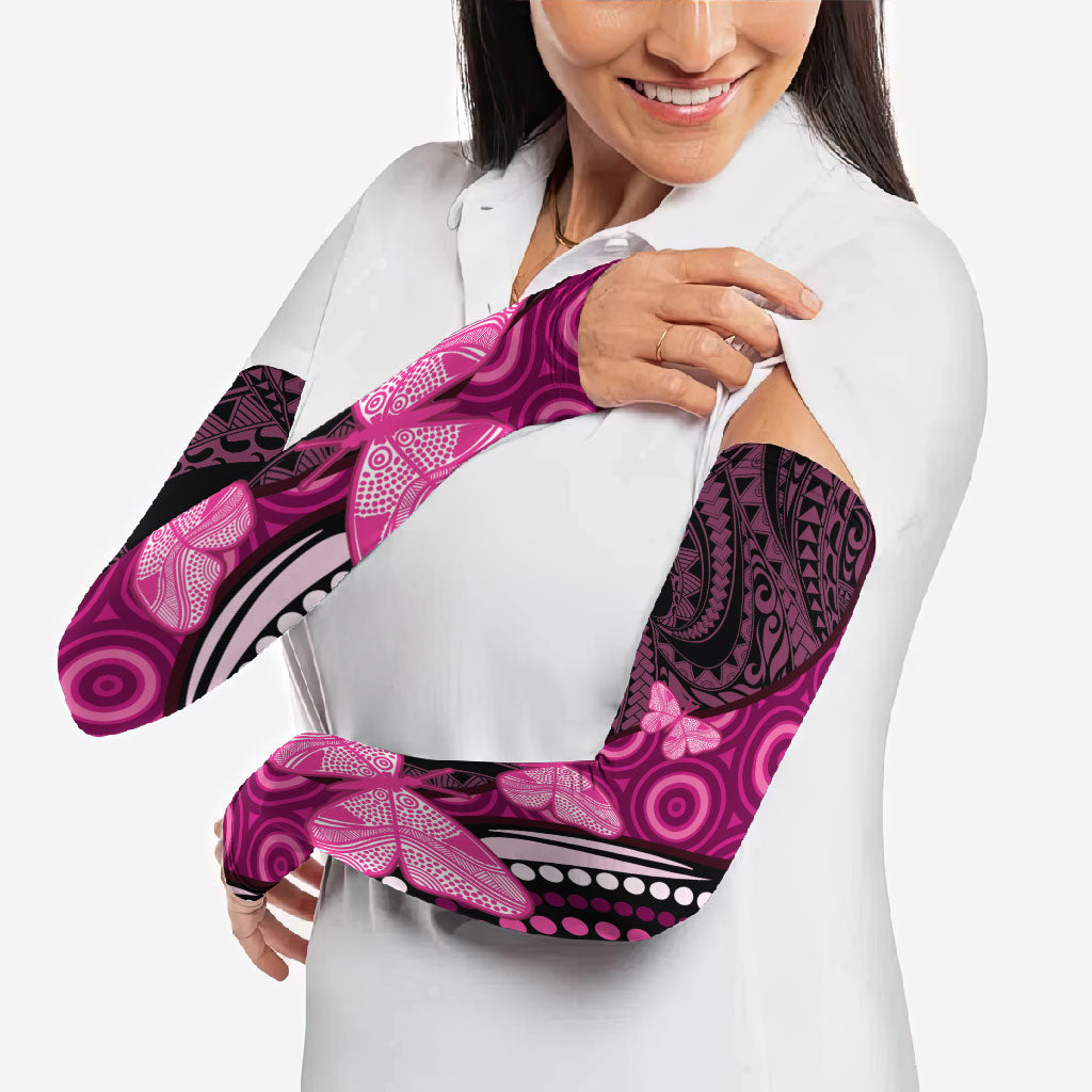 Think Pink Breast Cancer Support Arm Sleeves Butterfly Aboriginal Mix Polynesian Pattern