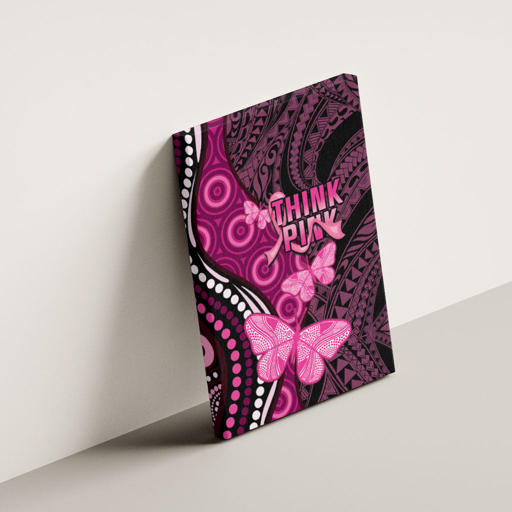 Think Pink Breast Cancer Support Canvas Wall Art Butterfly Aboriginal Mix Polynesian Pattern