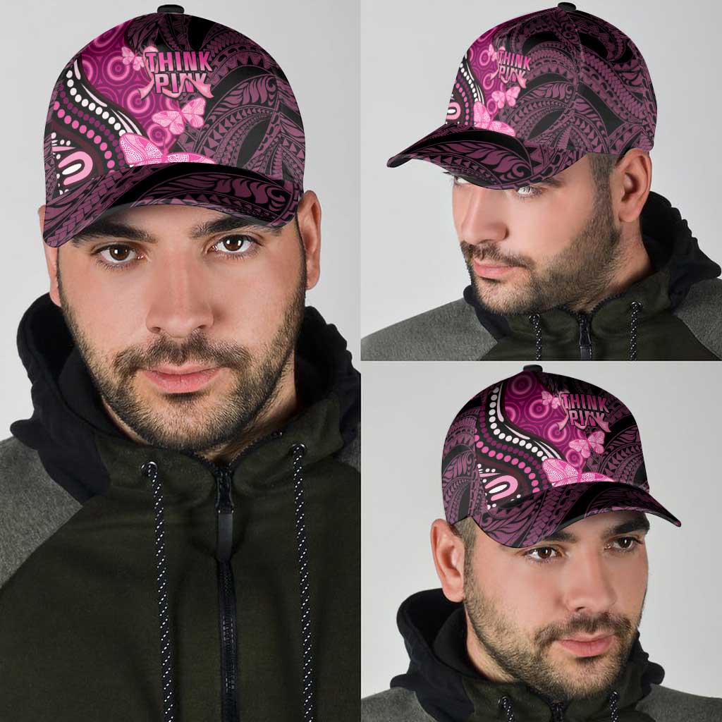 Think Pink Breast Cancer Support Classic Cap Butterfly Aboriginal Mix Polynesian Pattern