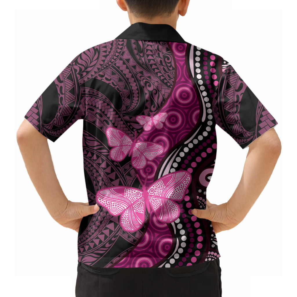 Think Pink Breast Cancer Support Hawaiian Shirt Butterfly Aboriginal Mix Polynesian Pattern