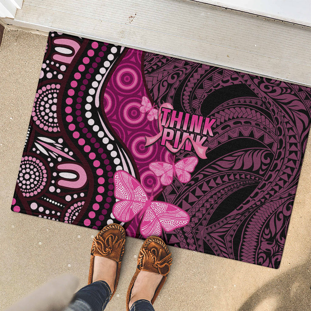 Think Pink Breast Cancer Support Rubber Doormat Butterfly Aboriginal Mix Polynesian Pattern