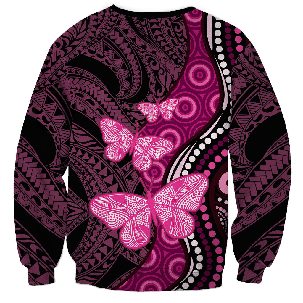 Think Pink Breast Cancer Support Sweatshirt Butterfly Aboriginal Mix Polynesian Pattern