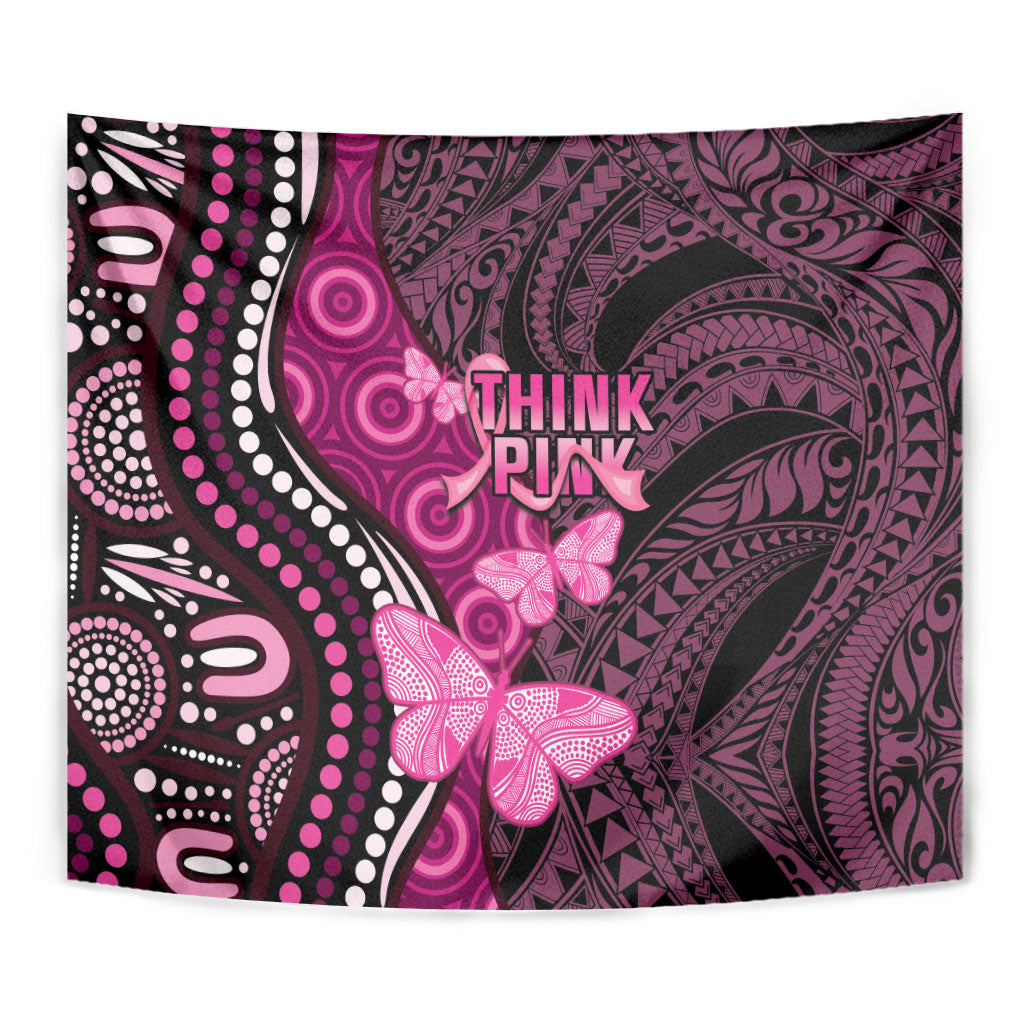 Think Pink Breast Cancer Support Tapestry Butterfly Aboriginal Mix Polynesian Pattern