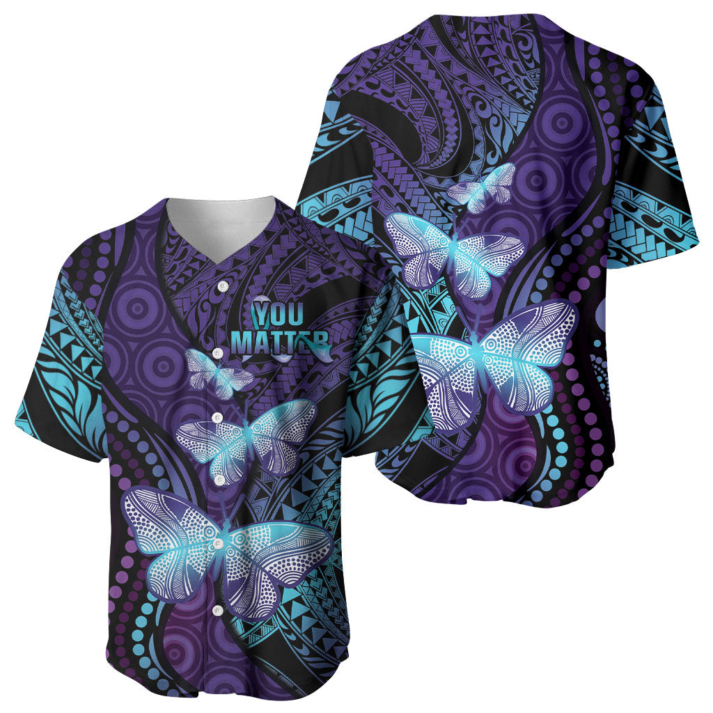 You Matter Suicide Prevention Baseball Jersey Butterfly Aboriginal Mix Polynesian Pattern