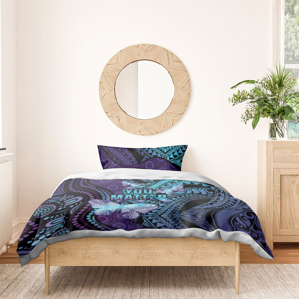 You Matter Suicide Prevention Bedding Set Butterfly Aboriginal Mix Polynesian Pattern